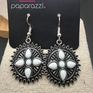 Paparazzi Silver and White Floral Earrings (1729)